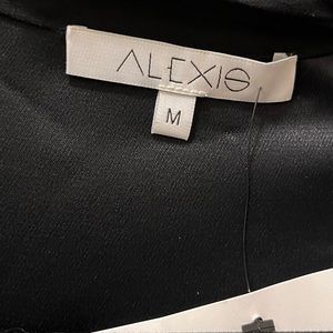 Alexis DIANA Tie Neck Black Crepe Bell Long Sleeve Plunge Blouse Size M Womens